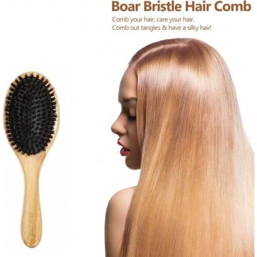1PCS Natural Bamboo Hair Brush Bamboo black boar Bristles gasbag Massage comb Improve Hair Growth Prevent Hair Loss