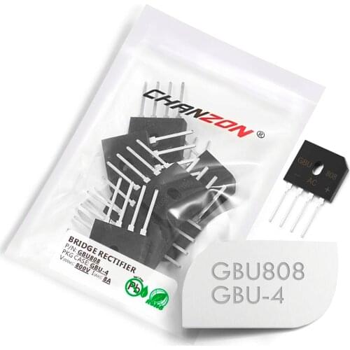 10 Pcs GBU808 Bridge Rectifier Diode 8A 800V GBU-4 (SIP-4) Single Phase Full Wave 8 Amp 800 Volt GBU 808 Silicon