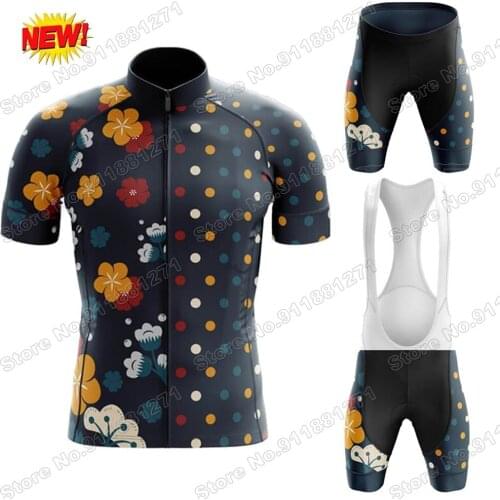 2021 Abstract Flowers And Colored Dots Cycling Jersey Set Mens Summer Clothing Road Bike Shirts Bicycle Bib Shorts MTB Wear Ropa