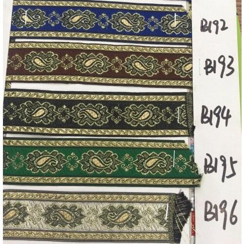 3.3cm 33mm 1-3/8' Shiny Colorful blink Wavy Paisley Filigree Light Gold Bedding Lace National Jacquard Ribbon Woven Webbing Trim