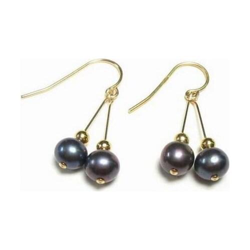 Free shipiing HOT NEW AAA NATURAL BLACK PEARL EARRINGS 14K/20 hook