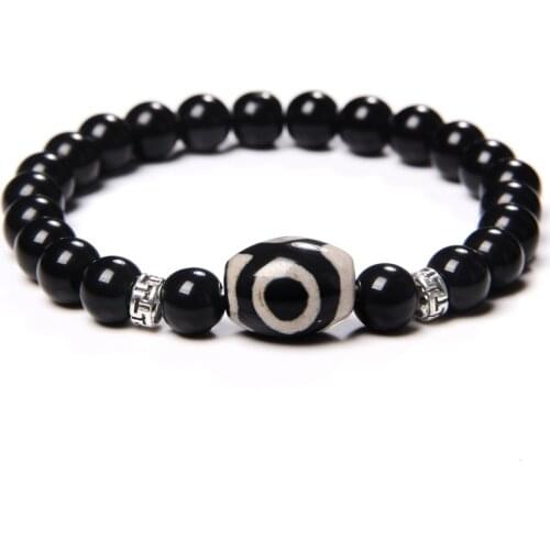 Tibetan Bracelet Dzi Bead Charms For Bracelets Black White Natural Stone Braided Bangles Buddhism Men Women Prayer Meditation