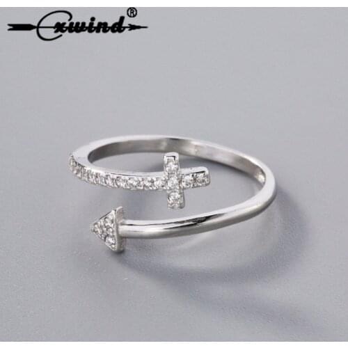 Cxwind Charm Arrow Cross Rings Sagittarius Zodiac Jewelry Cross Rings AAA Zircon Inlay Triangle Ring For Girl Women Gift Jewelry