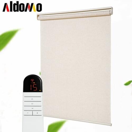ALDOMO electric linen roller blinds rechargeable motor remote control automatic lifting for office meeting room window blinds