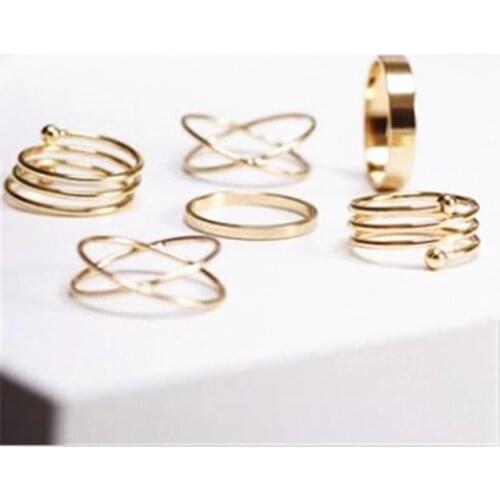 European And American Trade Retro Exaggerated Joint Ring Ring 6pcs / Lot Cross Between Spring Ring Single Ring Wholesale