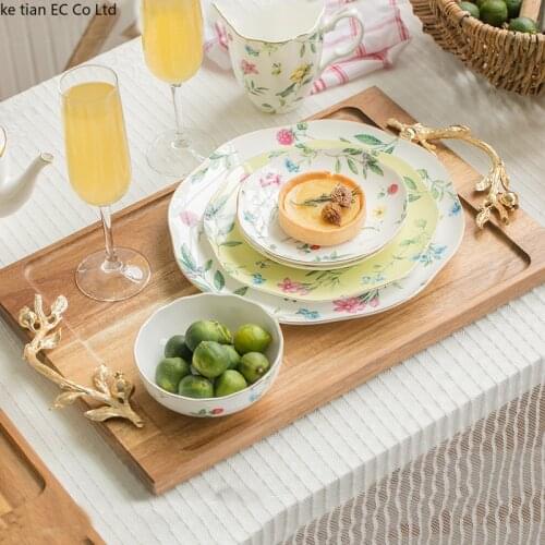 European high-end wood tea tray coffee cup tea set tray Nordic decorative coffee table storage tray household rectangular tray