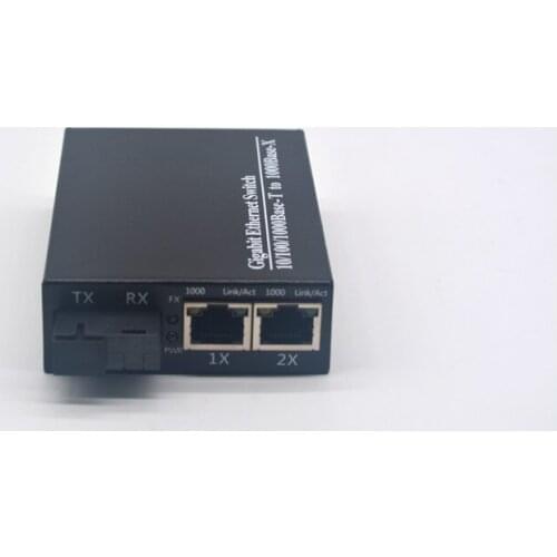 Gigabit Ethernet Switch 2*10/100/1000Base-T to 1*1000Base-X Single Mode Dual Fiber 20km SC 1310nm Media Converter