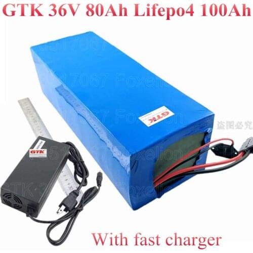 GTK 36V 80Ah Lifepo4 100Ah bateria Lithium iron phosphate battery pile Electric Bike scooter power 3600w motor BMS + 10A Charger