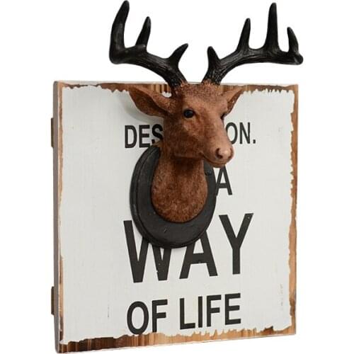 AMERICAN RETRO DEER HEAD WOOD PAINTED MURALS WALL ORNAMENTS HOME TEA SHOP COFFEE SHOP WALL DECORATION WALL-MOUNTED 3D HOME DECOR