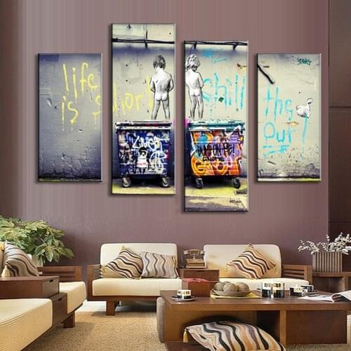 JIE DO ART Canvas Pictures Wall Art Framework Prints Poster 4 Piece Art Life Is Short Duck Out Paintings Living Room Decor