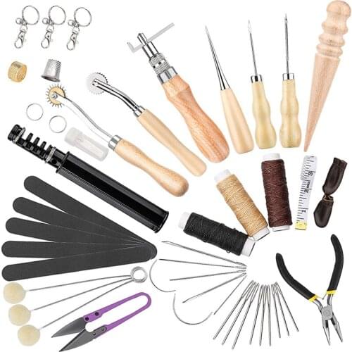 LMDZ Leather Sewing Repair Kit with Waxed Thread Needles Leather Overstitch Wheel and Supplies for Leather Craft Making
