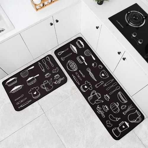 Tableware Print Kitchen Rugs Set Long Non-Slip Anti-Fatigue Washable Polyester Floor Mat For Kitchen Living Room Decor