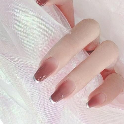 Professional Candy Color Fake Nails With Glue Sticker Long Square Nail Art Acrylic False Nail Tips Women Accessories 24Pcs/Set