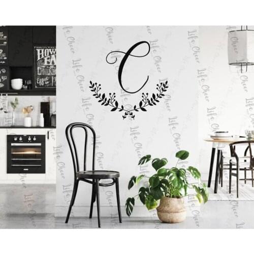 Front Door Decal Single Letter Wall Decal Monogram with floral swag Wedding Gift Idea Great for Living Room Vinyl Wall Sticker