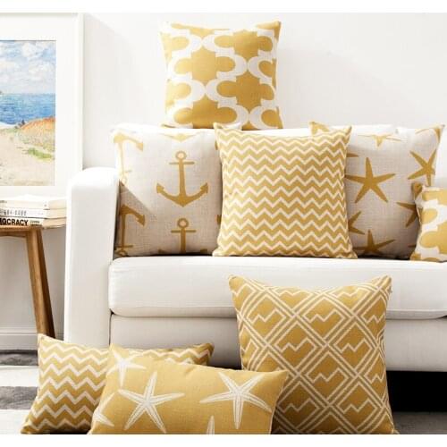 Nordic Geometry Yellow Pillow Cover Hippocampus Starfish Cushion Decorative Sofa Geometric Pillowcase