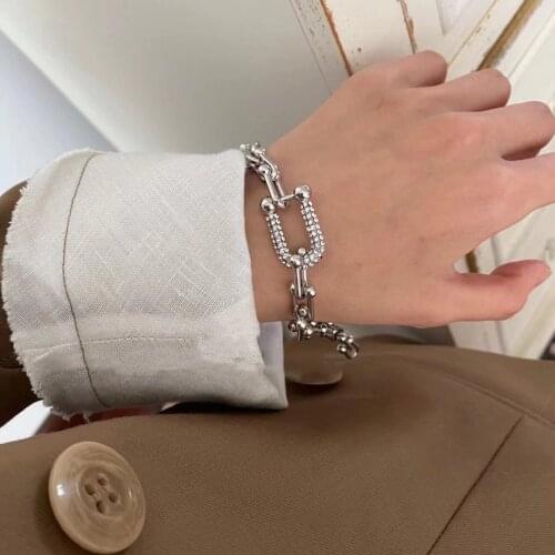 New Thick Chain Zircon Stitching Titanium Steel Bracelets for Women Girls Rhinestone Hip Hop Lover Bracelet Party Jewelry Gifts