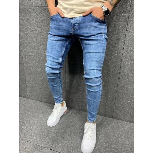 New Jeans Men Elastic Waist Skinny Jeans Men 2021 Stretch Slim Ripped Pants Streetwear Casual Mens Denim Jeans Blue