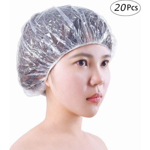 20pcs Disposable Hat Hotel One-Off Elastic Shower Bathing Cap Clear Hair Salon Bathroom Products