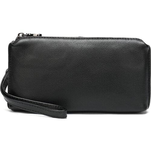 Sheepskin Casual Men Clutch Bag Genuine Leather Wallet Phone Mini Coin Purses Credit Card Holder Black Business Small Money Bags