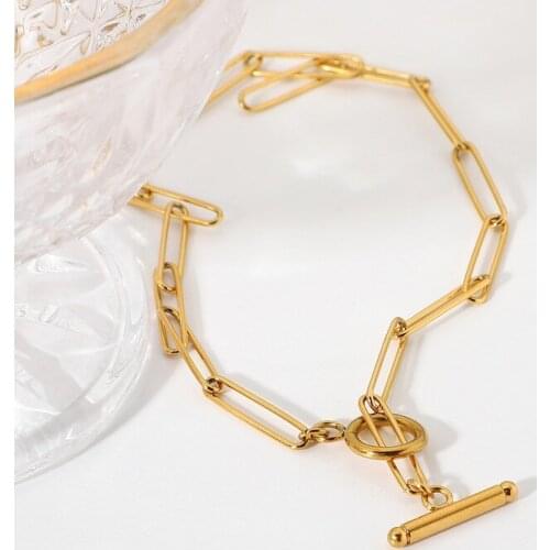 Minar Simple Gold Color Stainless Steel Hollow Flat Rectangle Chain Chokers Necklace for Women Girls OT Clasp Necklace Jewelry