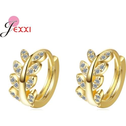 New Ins Hot Stylish Women Leaf Crystal 925 Sterling Silver Hoop Earrings Bling Rhinestone Jewelry Wedding Bridal Gift