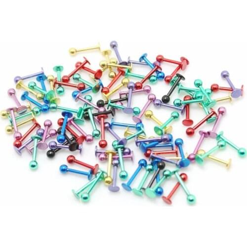 Mix lot wholesale body piercing jewelry stainless steel color labret lip ring with ball 100pcs