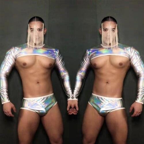Silver Technology Future Theme Costumes Male Nightclub Bar Stage Performance Rave Outfit Burning Man Festival Clothes XS2478
