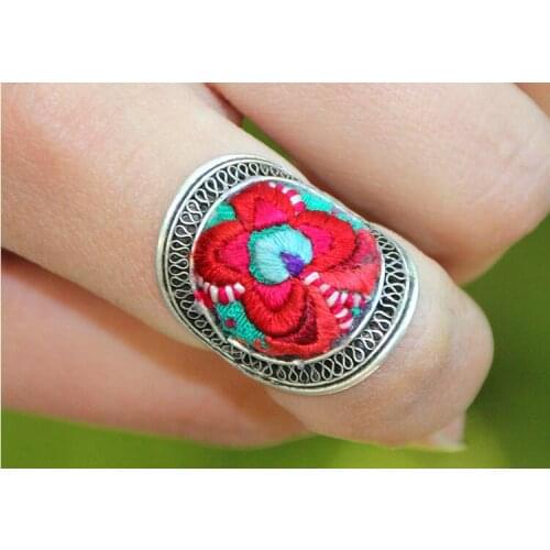 High-quality embroidery ring, Miao hand-made ring adjustable free shipping 2PC