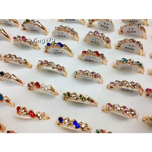 Yingwu 20pcs Wholesale Engagement Ring Bulk Lots Jewelry Fashion Gold Color Womens Ring Rhinestone Wedding Rings