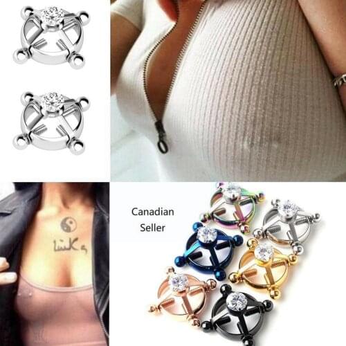 1Pcs Round Steel Inlaid Zircon Non Piercing Body Jewelry Fake Jewelry Sexy Nipple Nipple Ring Piercing Gif H6M4