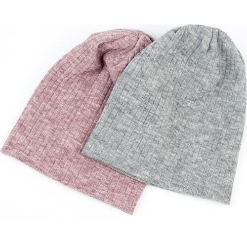 Women Spring Winter Slouchy Cotton Ribbed Beanies Hat Autumn Warmer Knitted Hat Ladies Stretch Striped Baggy Skullies cap