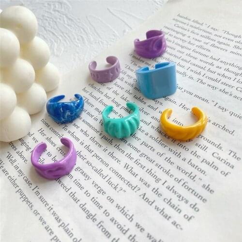 2021 New Trendy Colorful Dripping Oil Geometric Rings Hand-painted Irregular Open Rings for Women Party Jewelry