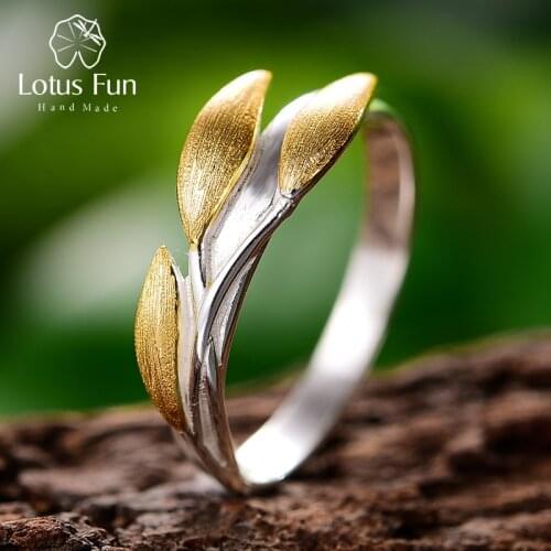 Lotus Fun Real 925 Sterling Silver 18K Gold Rings Handmade Fine Jewelry Creative Minimalist Design Leaves Rings for Women Bijoux