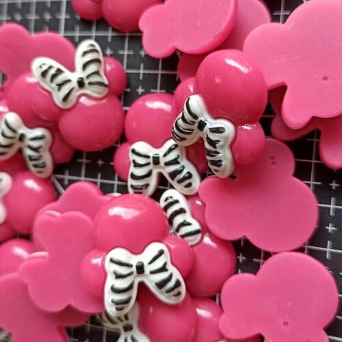 1pcs/lot Resin flat back micky with stripy bow 27mm Ornaments Micro landscape Ornaments Creative Home Gardening Decorations