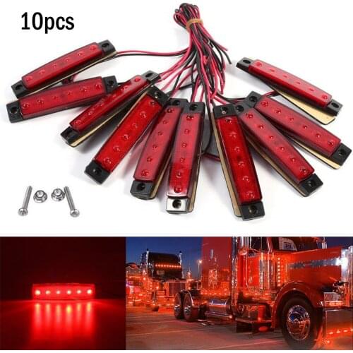 10PCS 24V 6 LED Car Truck Trailer Side Marker Indicators Lights Clearence Light LED Warning Rear Side Lamp Red Color Light