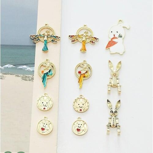 10pcs New Korean Cute Earrings For Women Funny Animal Drop Earrings dragonfly bunny calf round brand pendant diy accessories