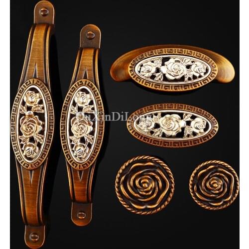 Top Desiged 10PCS Furniture Handles European Antique Carved Drawer Wardrobe Cupboard Closet Cabinet Kitchen Pull Handles & Knobs