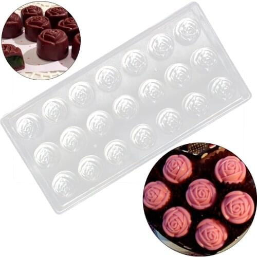 21 cells Clear Hard Plastic Rose Shaped Polycarbonate PC Chocolate Molds DIY Jelly Mould Cake Mold Kitchen Tool