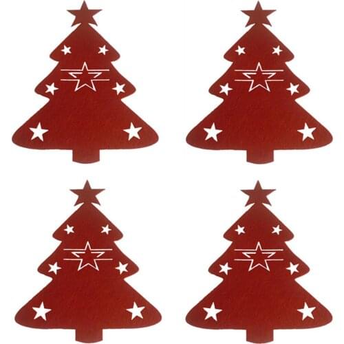 4Pcs Christmas Decoration Tableware Bags Chirstmas Tree Shaped Cutlery Holder Knife Fork Holder Bag Christmas Table Decor