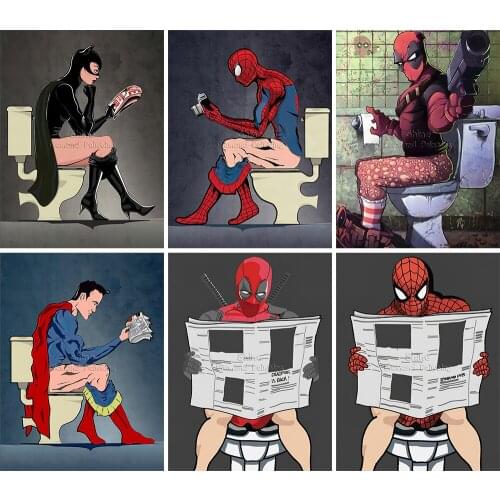 Diamond Painting Marvel Cartoon Toilet Newspaper Full Square Round 5D DIY Art Gift Embroidery Cross Stitch Mosaic Home Decor