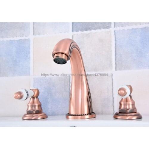 Antique Red Copper bathroom faucet for hot and cold Mixer tap Sink faucet Double handle 3 hole bathroom basin faucet Nsf537