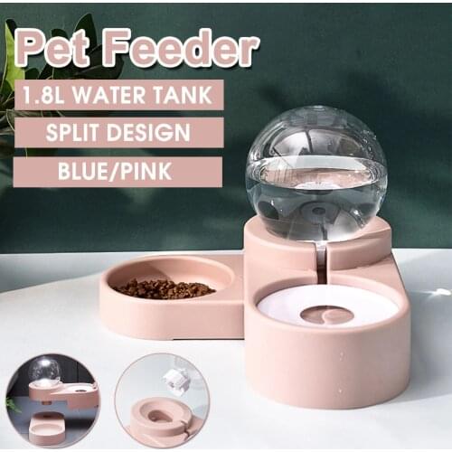 1.8L Dog Double Bowl Cat Automatic Feeder Pet Fountain Water Dispenser Puppy Food Container Pet Supplies Water Bottle Treats