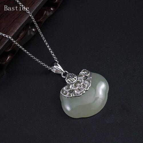 Bastiee Silver 925 Jewelry Jade Necklace For Women Pendant Vintage Link Chain 51.5cm