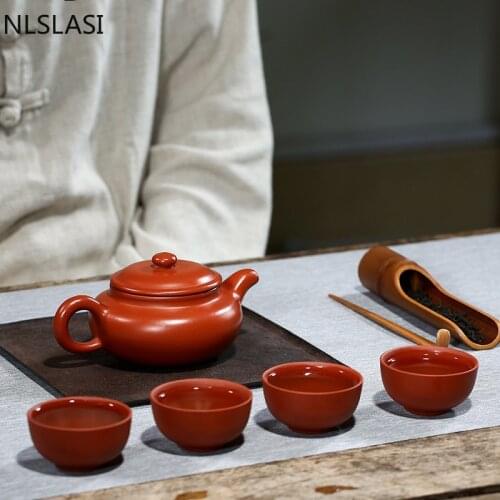 Yixing tea pot purple clay teapot ore beauty chinese Dahongpao kettle pure Handmade Purple sand Tea set One pot and four glasses