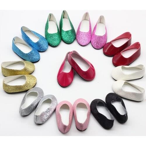 1pair 18 Inch Girl Doll Sequins Leather Shoes For 43cm Baby Doll Mini Shoes For Children Best Gift