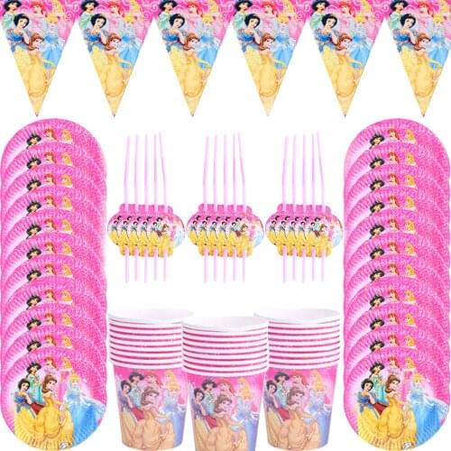 Disney Princess birthday party 61pcs/lot Disposable tableware for baby girl baptism favor party diy tableware decoration