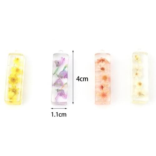 DoreenBeads Retail Resin Charm Pendants Rectangle Dried Flower Transparent Charms For Neckalce Jewelry Making 40mm x 11mm, 2 PCs