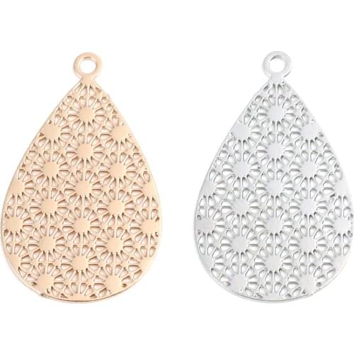 Doreen Box Copper Filigree Stamping Charms Pendants Gold Plated Drop Dot Hollow Pendant 23mm x 14mm, 20 PCs
