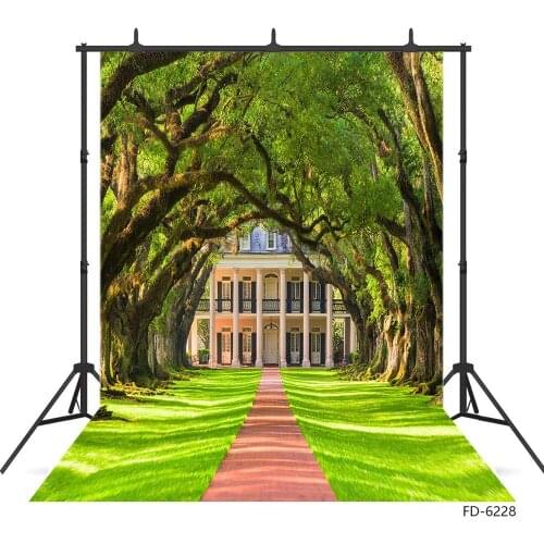 Building Trees Pathway Grassland Photography Backdrop Customized Background Photo Studio for Baby Children Portrait Photophone