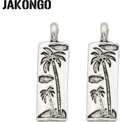 JAKONGO Antique Silver Plated Coconut Tree Charm Pendants for Jewelry Accessories Making Findings DIY 31x10mm 10pcs/lot
